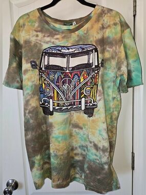 Kathmandu Imports Tie Dye VW Surf Bus Patch Graphic XL Hippie Boho Tee Sz XL NWT